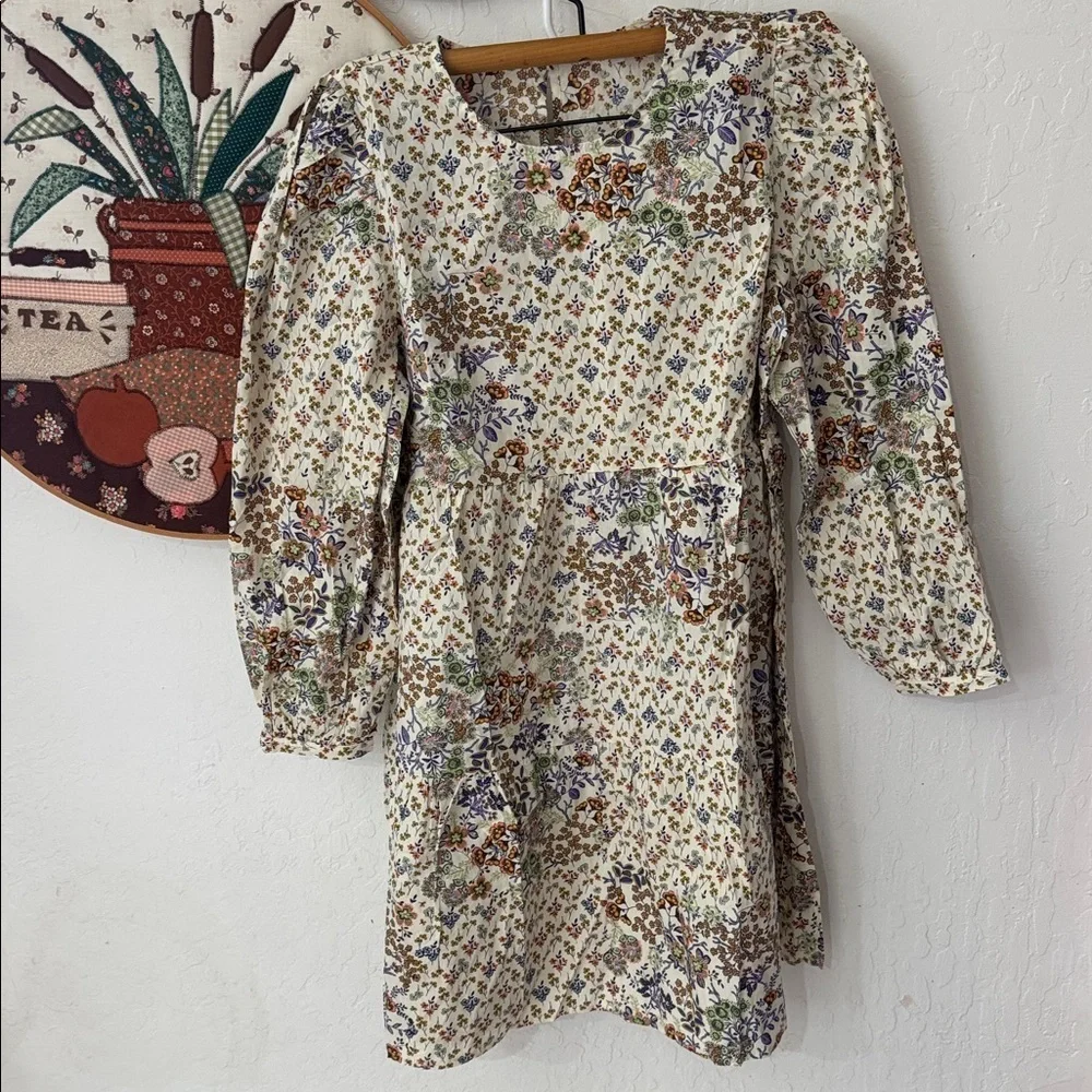 Olivaceous Floral Multicolor MINI DRESS long sleeve keyhole Cotton S NWOT